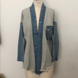 NSF mix fabric kimono style sweater jacket